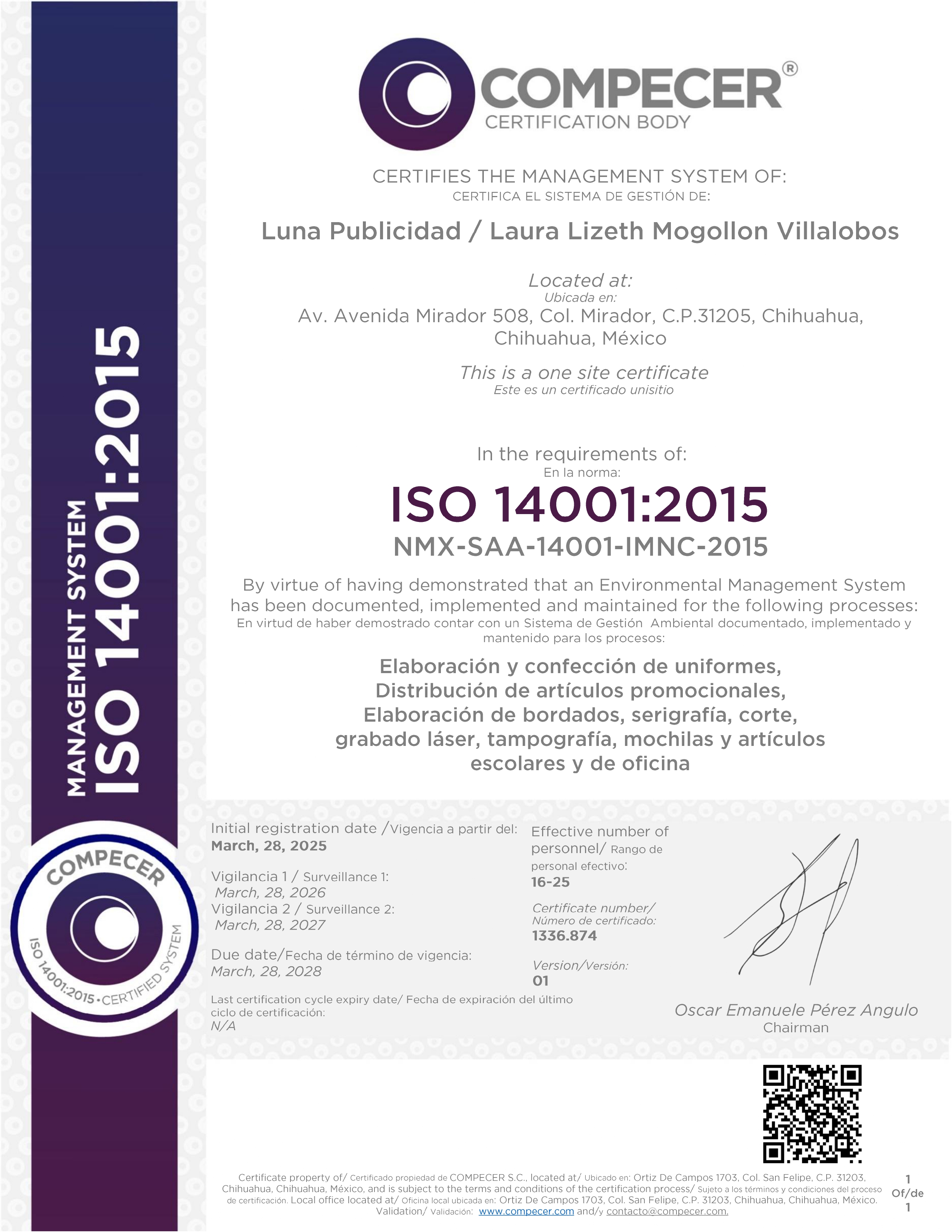 Certificado ISO 14001:2015