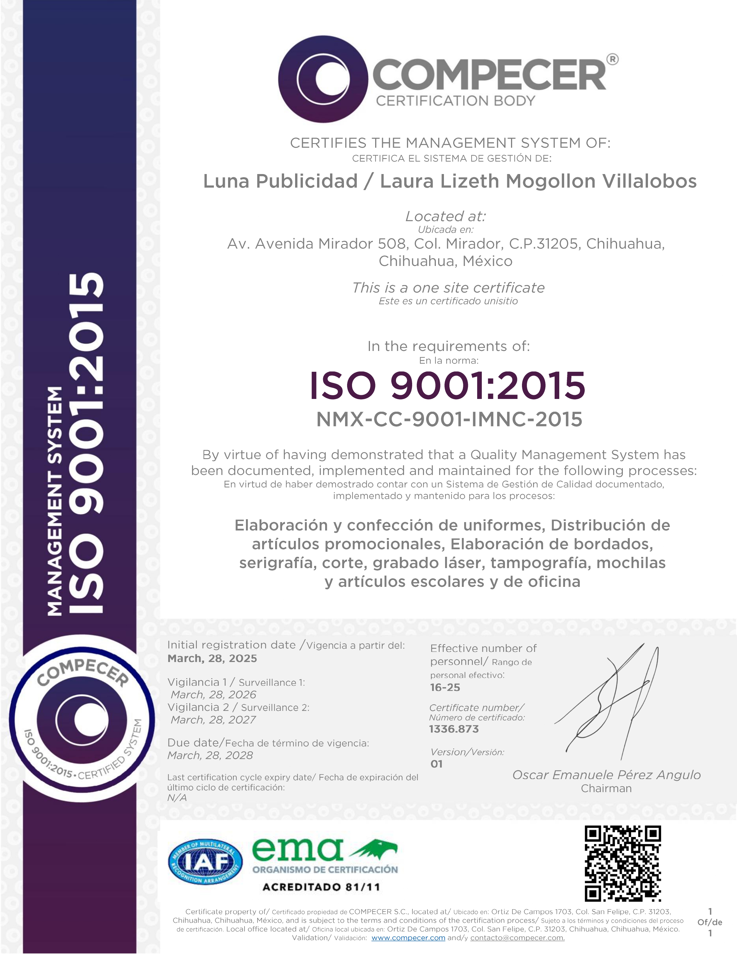 Certificado ISO 9001:2015